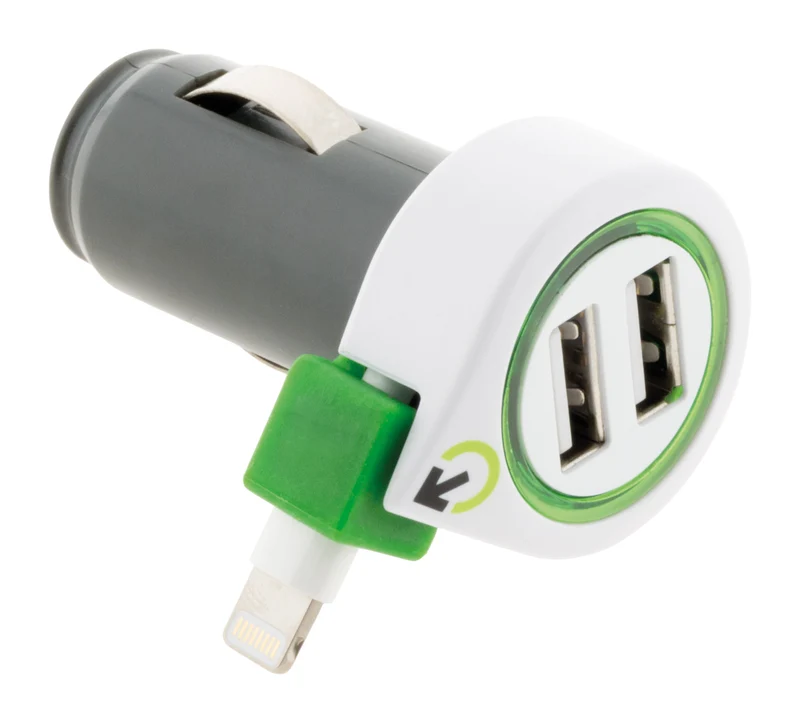 Chargeur voiture + câble IPhone + 2 USB - Q2 Power