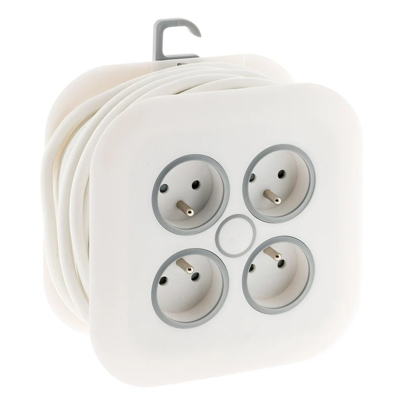 Enrouleur domestique 4x16A 2P+T fiche extraplate 3G1mm² 7m - blanc - Zenitech