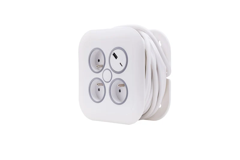 Enrouleur électrique domestique 3 prises + 2 USB-A/C - Blanc - Zenitech