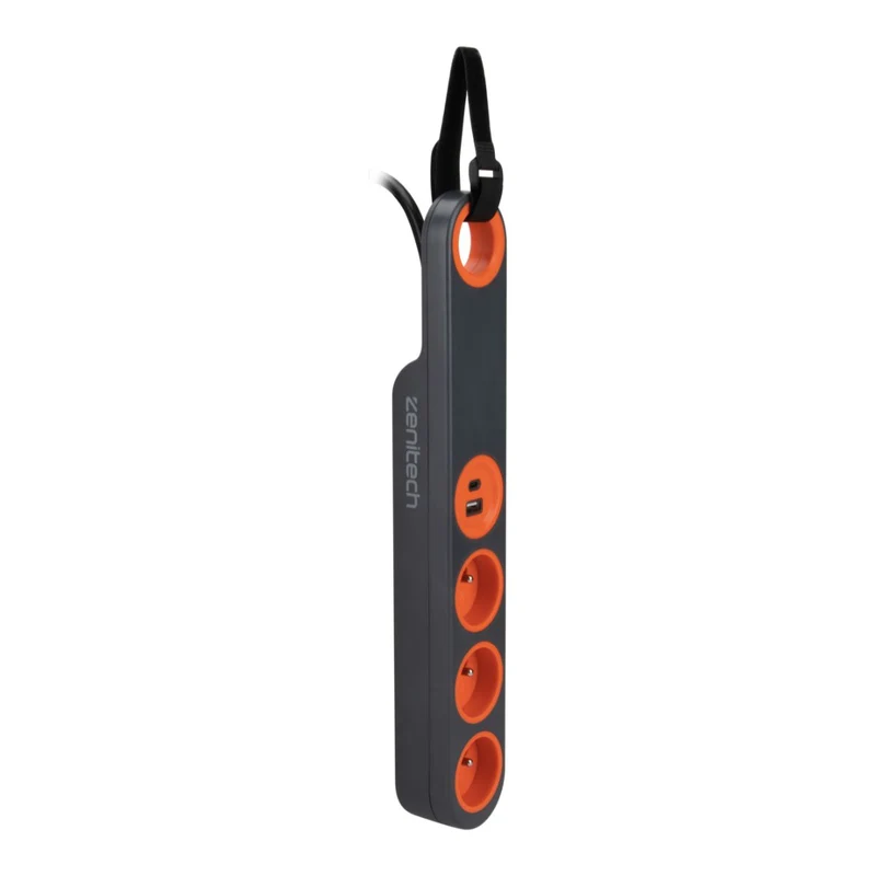 Bloc multiprise Klipo travaux et chantiers avec lampe LED - 3 prises 2P+T et USB Orange - Zenitech