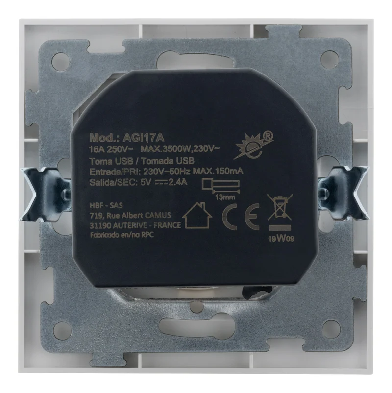 Prise encastrable Schuko 16A + USB - Kalya - Blanc - Zenitech