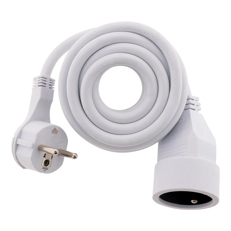Prolongateur électrique 3m 2P+T 16A + fiche extraplate - blanc - Zenitech