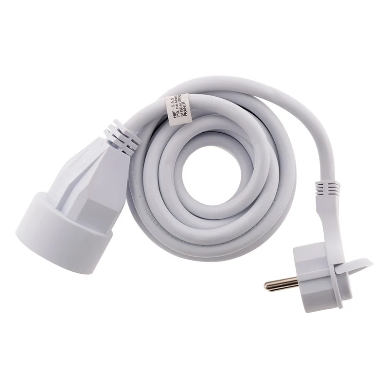 Prolongateur électrique 3m 2P+T 16A + fiche extraplate - blanc - Zenitech