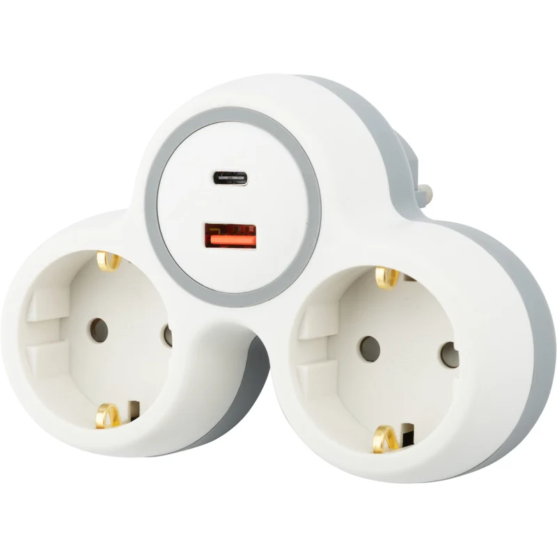 Biplite Schuko 16A + USB A+C 20W - Blanc/Gris - Bolea - Zenitech