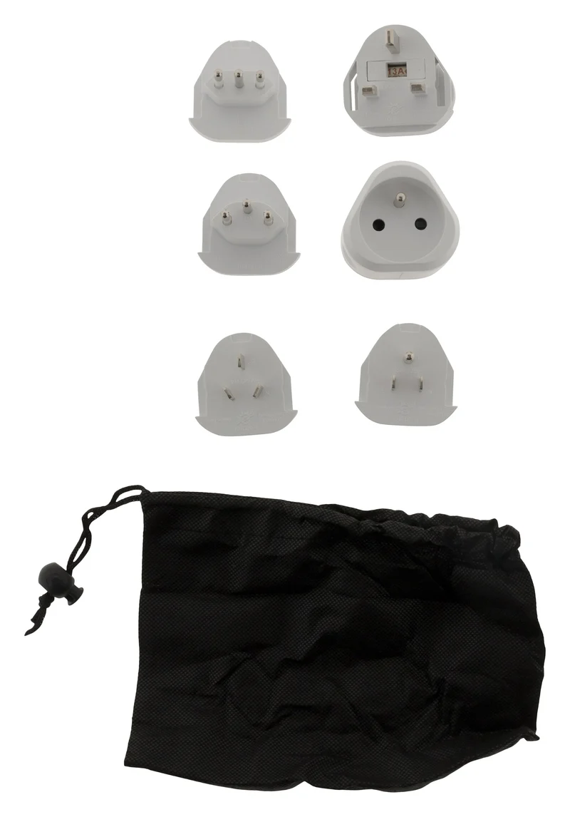 Lot de 6 adaptateurs de voyage 5 prises mâles + 100 pays - pochette offerte - Blanc - Zenitech