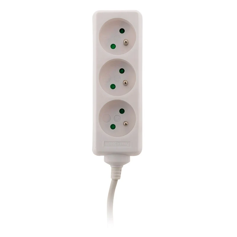 Bloc 3 prises avec fiche extra plate - Blanc - 1m - Zenitech