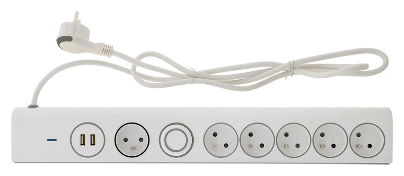 Multiprise parafoudre 16A + 2 USB - blanc - Thomson
