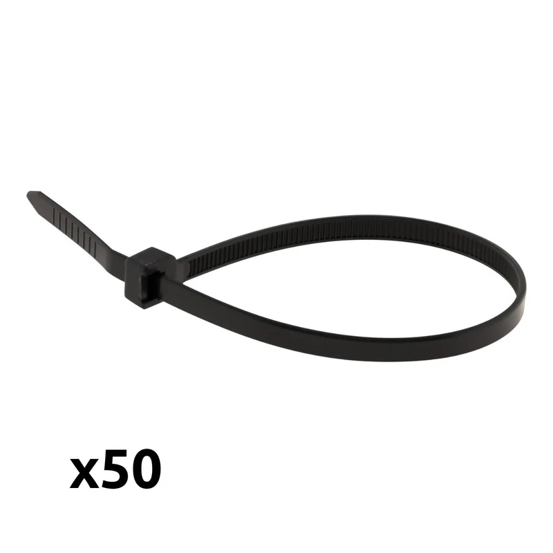 Lot de 50 colliers réutilisables 7,6x 200mm - Noir - Zenitech