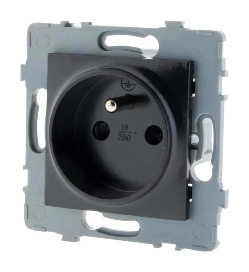 Prise simple 2P+T encastrable - à composer - métal Noir brossé - Kouro - Zenitech