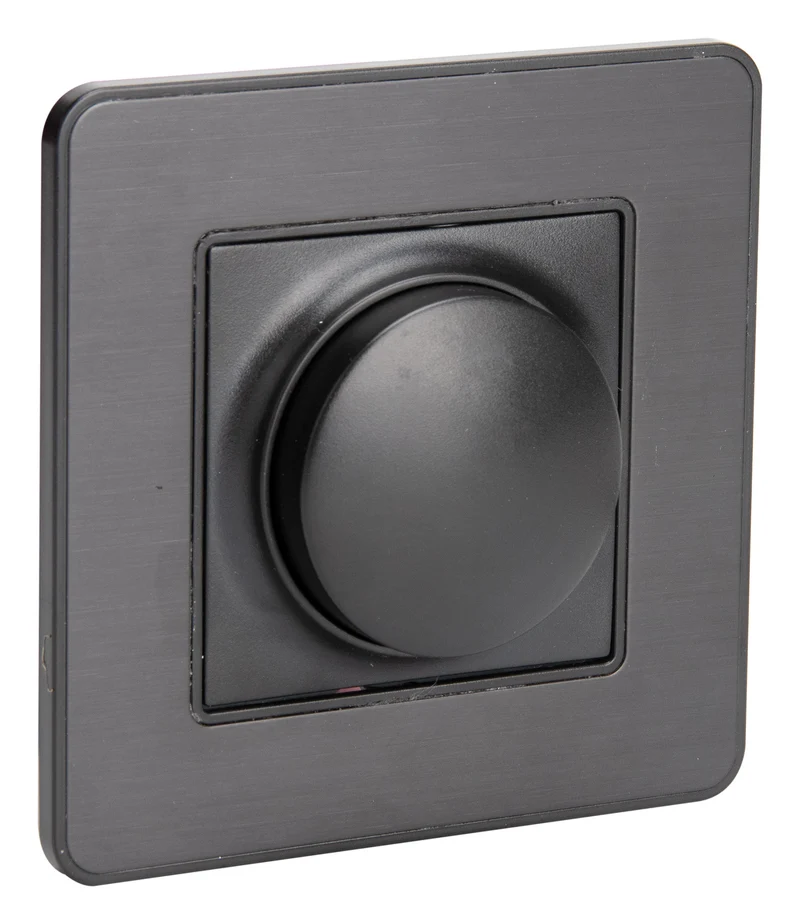 Variateur rotatif complet compatible LED 16A - métal Noir brossé - Kouro - Zenitech