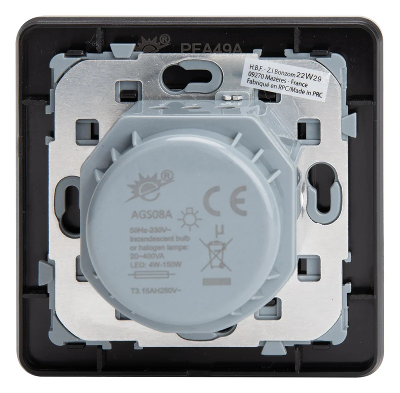 Variateur rotatif complet compatible LED 16A - métal Noir brossé - Kouro - Zenitech