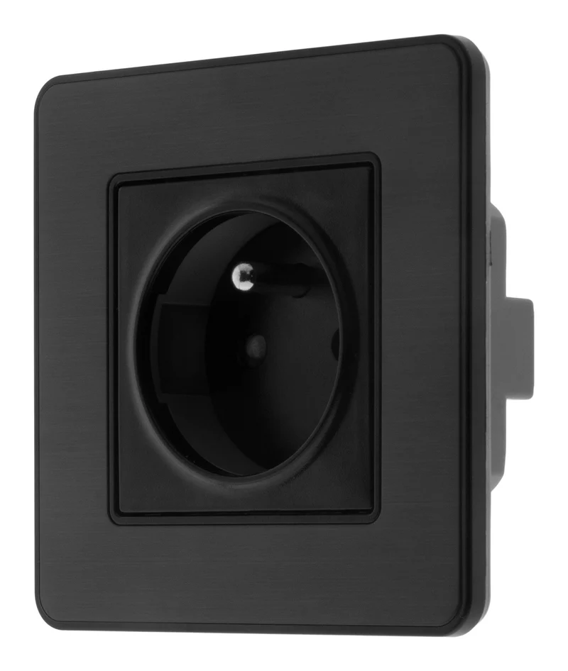 Prise 2P+T 16A simple complet - métal Noir brossé - Kouro - Zenitech